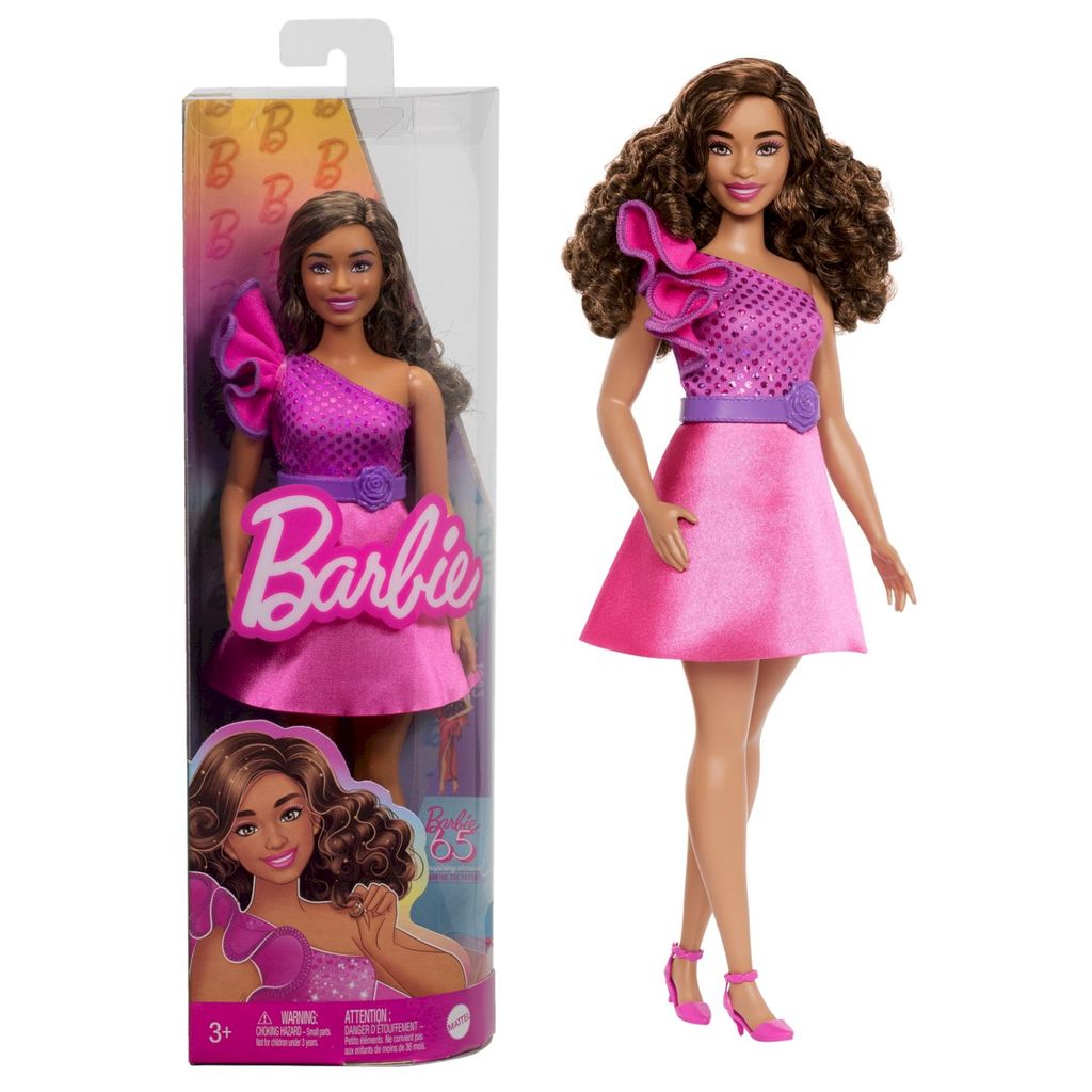 Boneca Barbie Fashionistas Castanho Vestido Rosa Brilhante #225 - Mattel