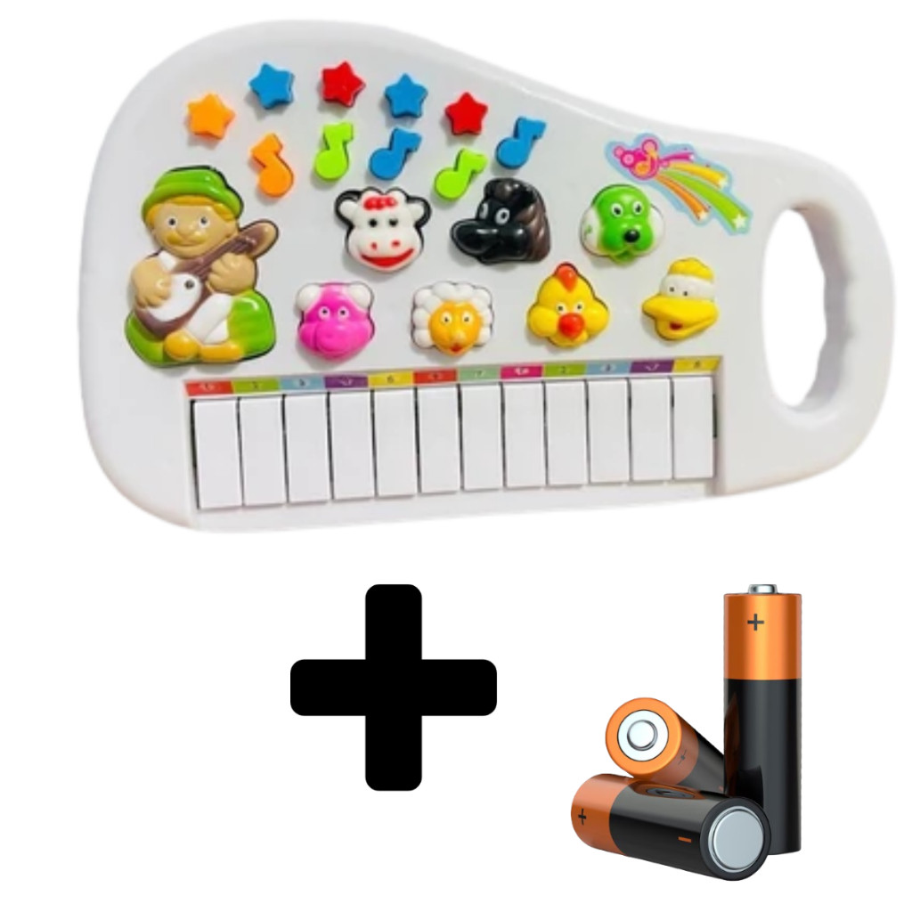Teclado Piano Animal Brinquedo Educacional com Sons de Animais e Vaquinha