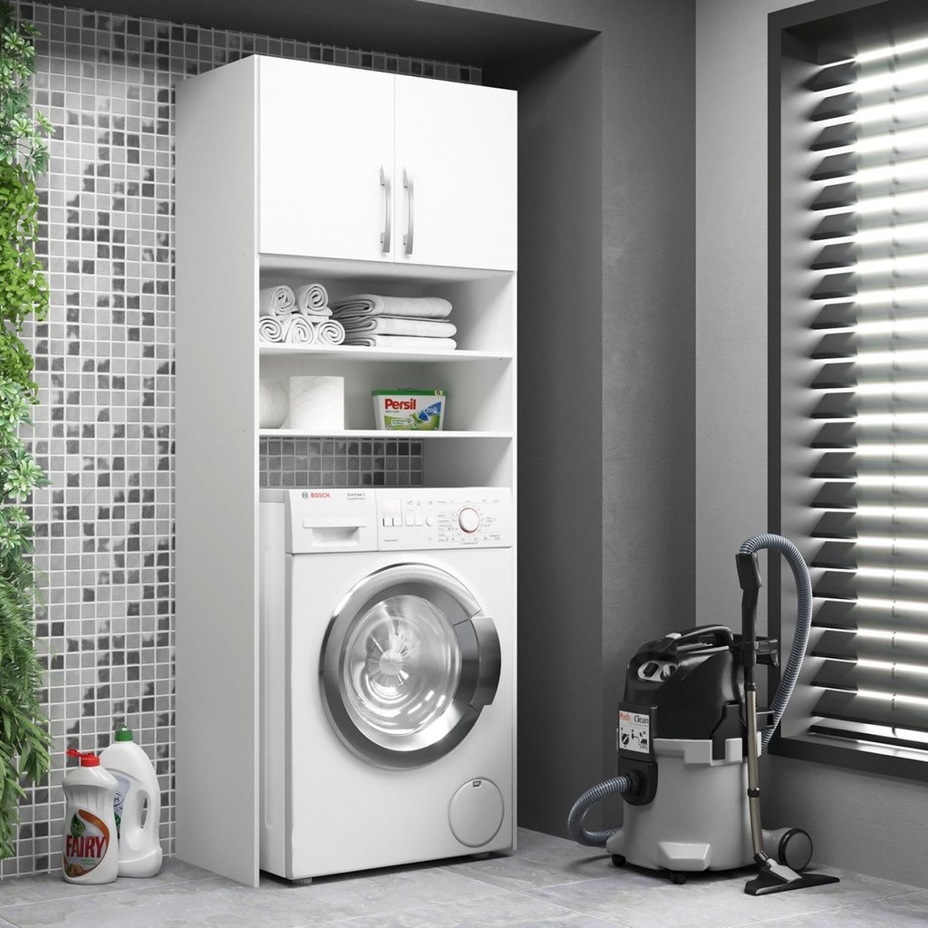 Armário Multiuso Lavanderia 2 Portas 3 Nichos Branco em Oferta na Shopee