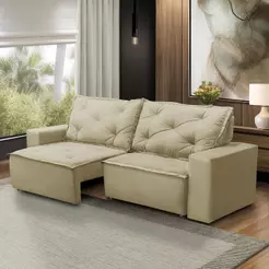 Sofá Retrátil e Reclinável 3 lugares com Molas 1,80m Ana Suede Bege Adonai Estofados
