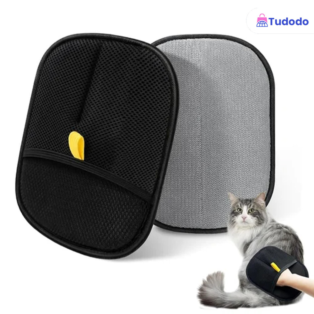 Luva Removedora de Pelos para Cães e Gatos Reutilizável com Escova Dupla Face para Sofá, Roupas, Tapetes e Casa