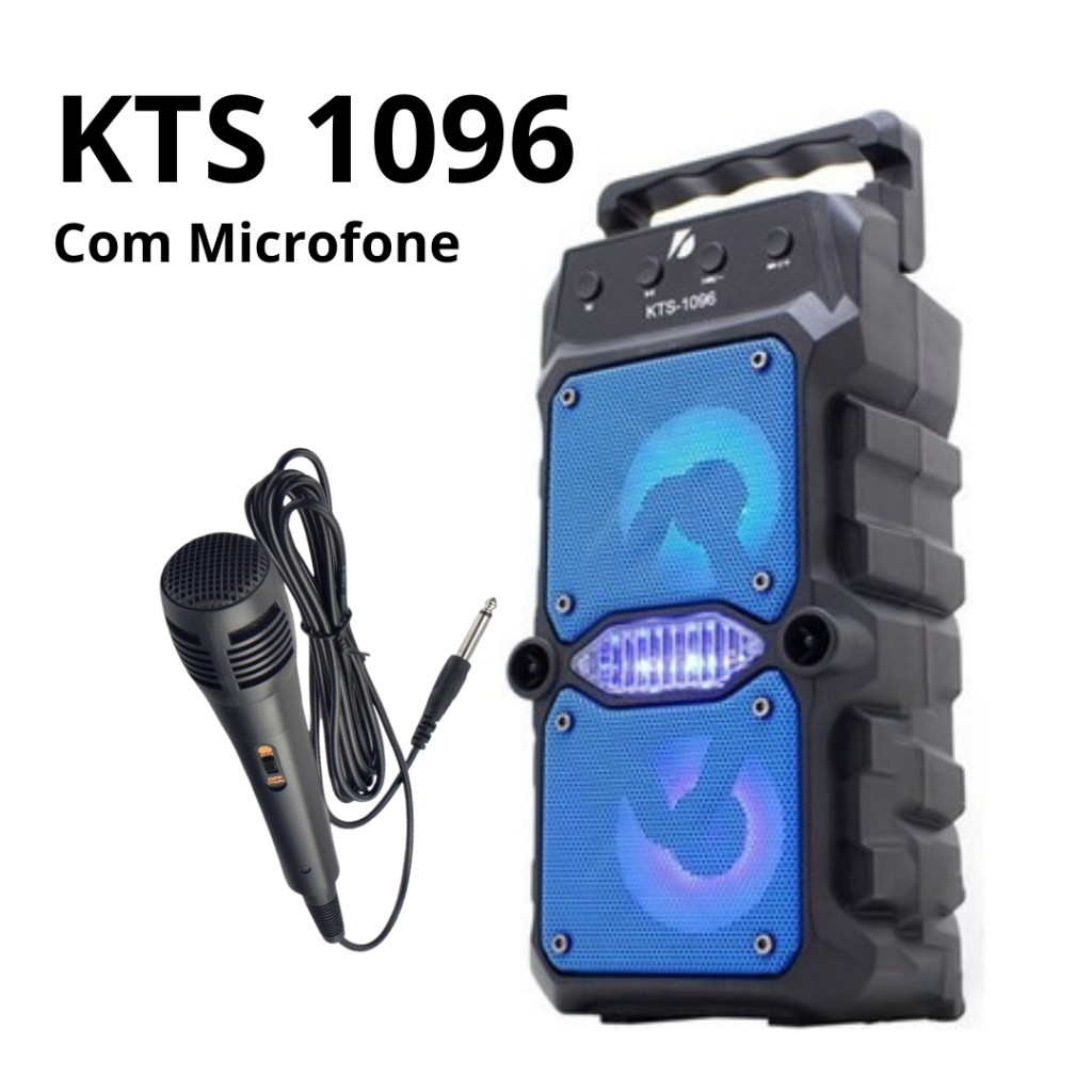 Caixa de Som Bluetooth Potente Microfone Karaoke USB Micro SD Radio FM Kts 1096