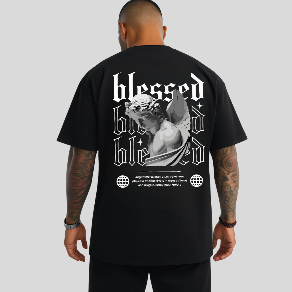 Camiseta Oversized Streetwear Academia Unissex Blessed Camisa Treino Gym Abençoado Aura Presença