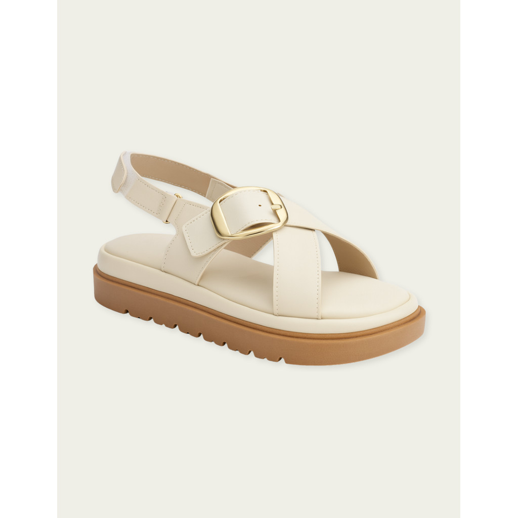 Sandália Feminina Papete Moderna Flatform Fivela Dourada Ajustável Confortável