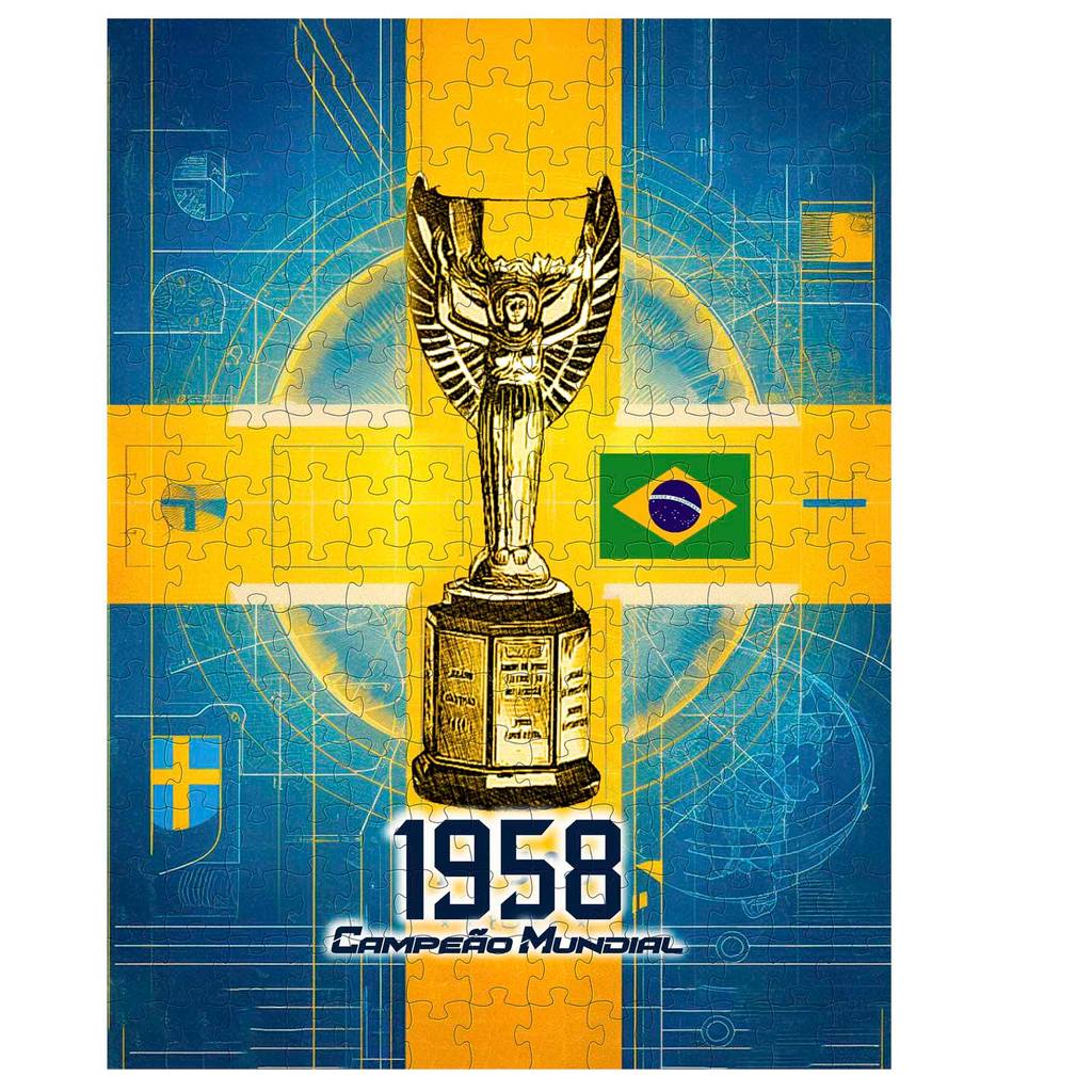Quebra-cabeça Taça Copa Mundo Suécia 1958 de 120 peças em mdf