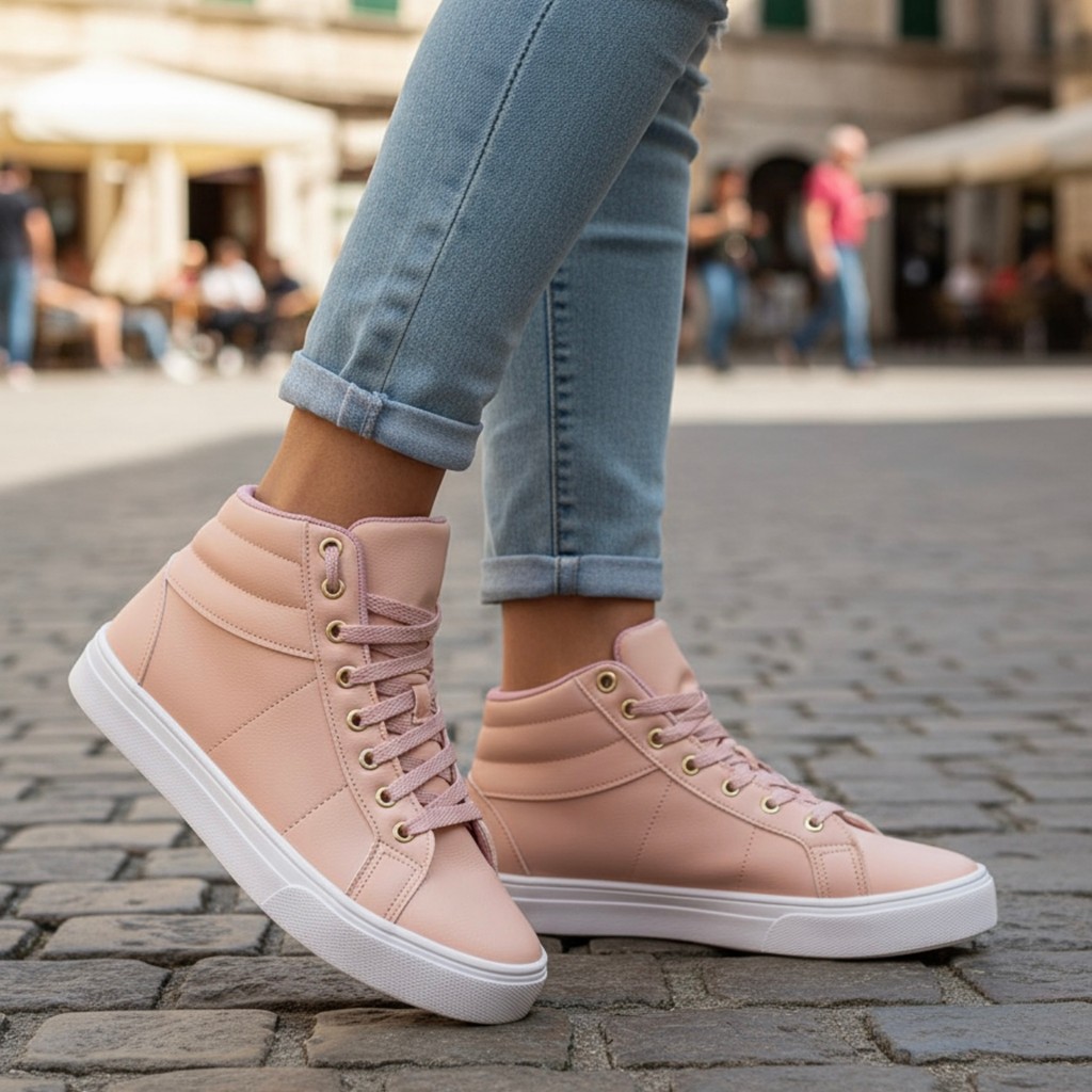 Bota Casual Feminina, Tênis Botinha Feminina Cano Alto, Médio Adulto em Alta, Moda Academia e Lazer