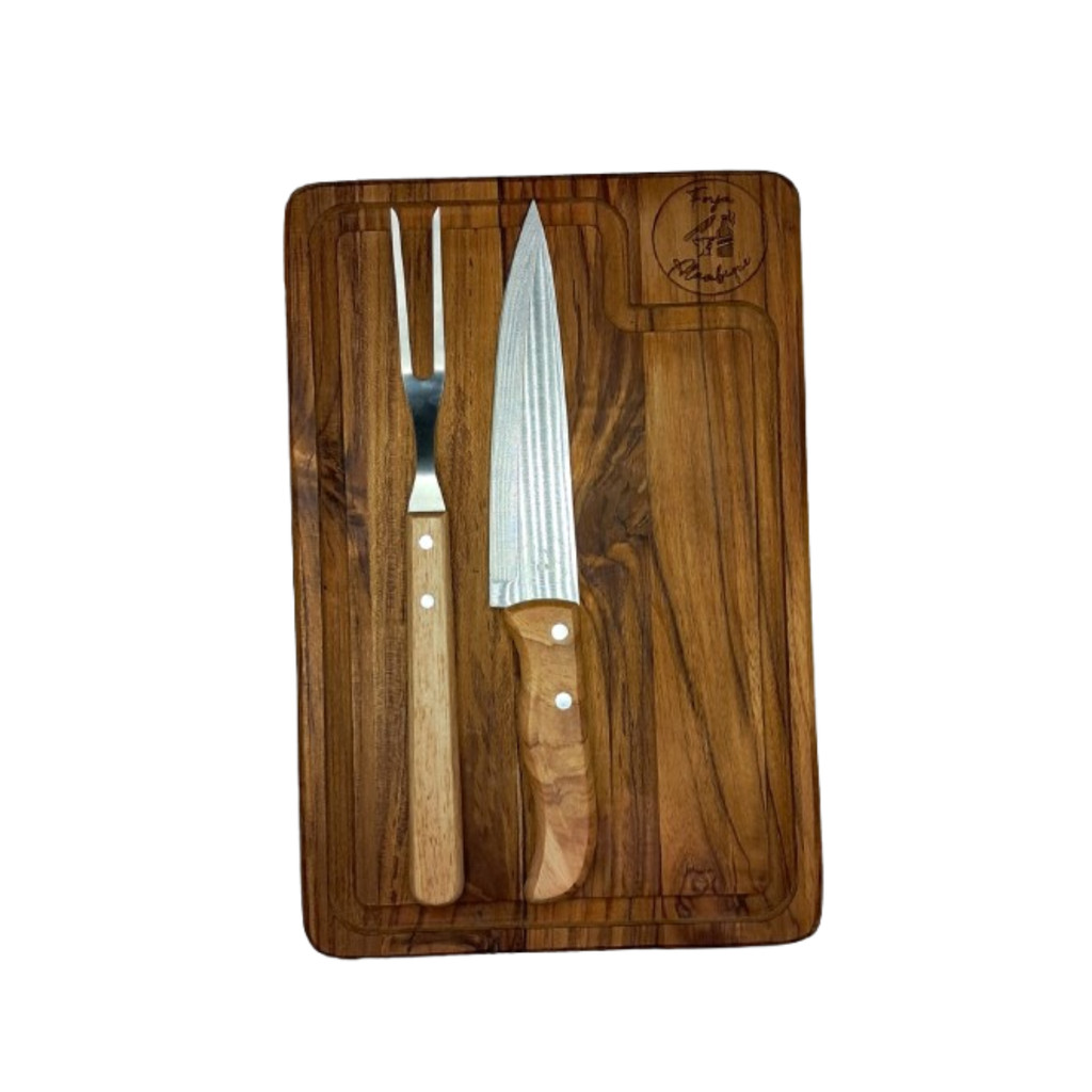Conjunto Churrasco Madeira Teca – 3 Peças – Forja & Alambique