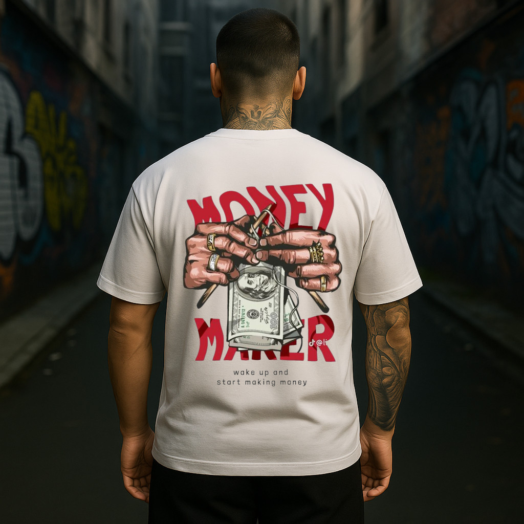 Camiseta Oversized Money Maker Estilo Streetwear Blusa Unissex Caimento Perfeito Rap Trap