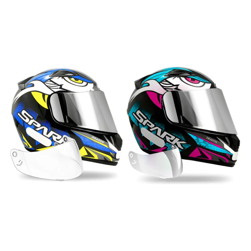 Capacete Ebf Spark Dragon Azul e Dragon Tiffany Mais Viseira Cromada