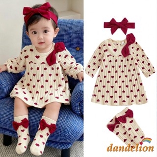 Bebê Recém-Nascido Meninas Dia Dos Namorados Bonito Coração Impresso Vestido De Manga Longa Com Meias Bandana em Oferta na Shopee