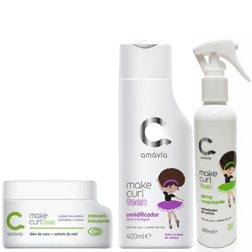 Kit Amávia Make Curl Teen Máscara + Umidificador + Spray