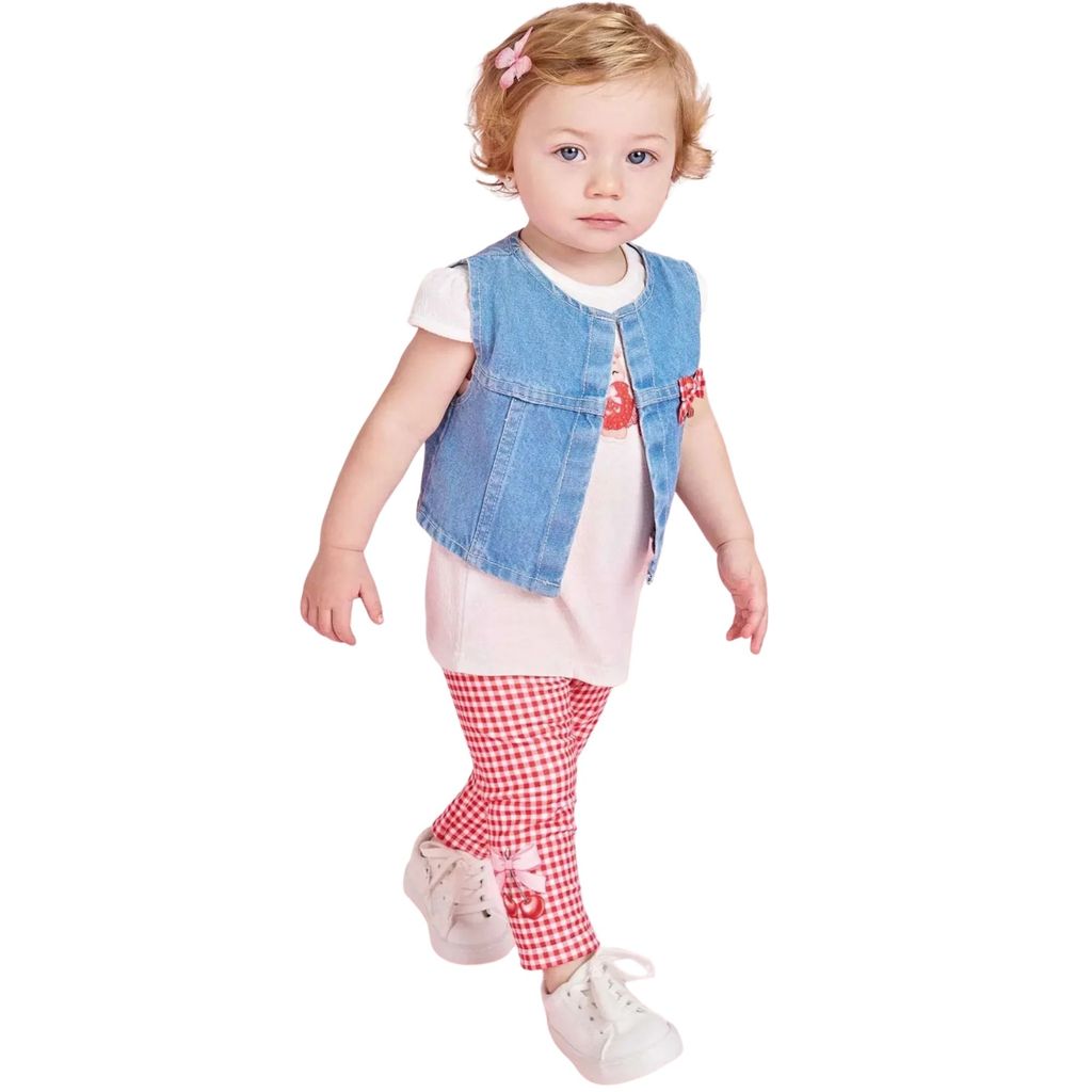 Conj. Bata, Calça em Molecotton e Colete Jeans - Infanti