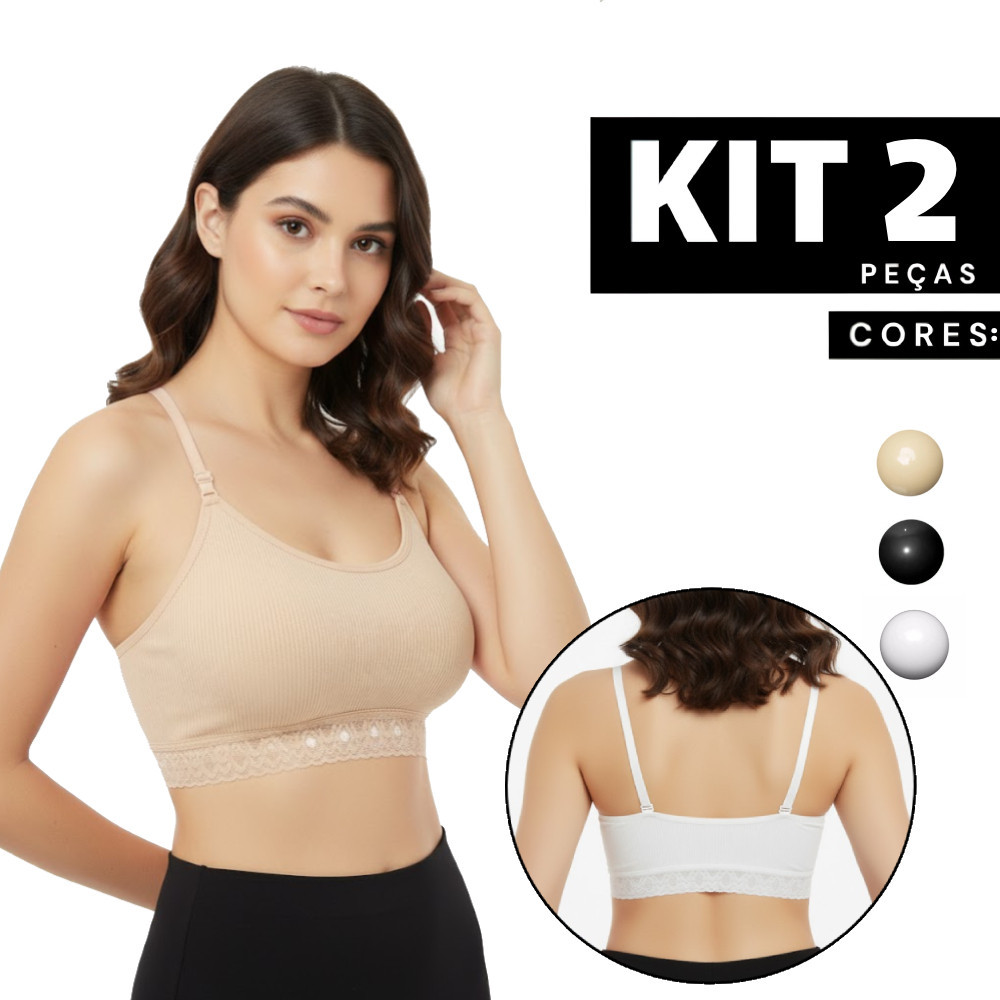 Kit 1 à 2 Sutiã Top Canelado com Bojo Removível Alça Regulável Confortável Não Amassa Sem Aro em Oferta na Shopee