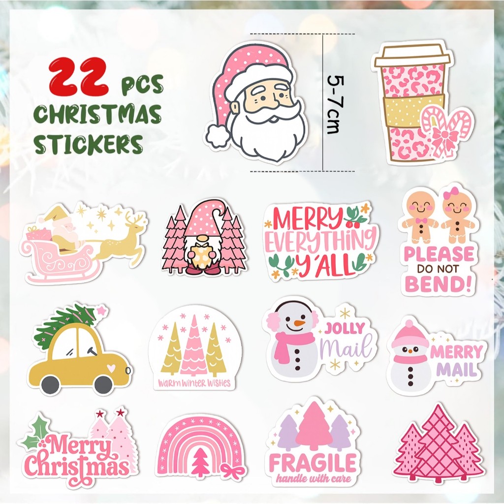 22pecas adesivo de PVC A prova d agua para decoracao de Natal em estilo retro