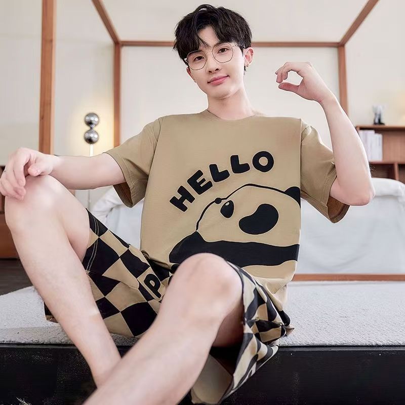 Pijamas masculinos verão Shorts de manga curta estudantes adolescentes Plus Size solto verão Homewear terno20251109