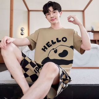 Pijamas masculinos verão Shorts de manga curta estudantes adolescentes Plus Size solto verão Homewear terno20251109
