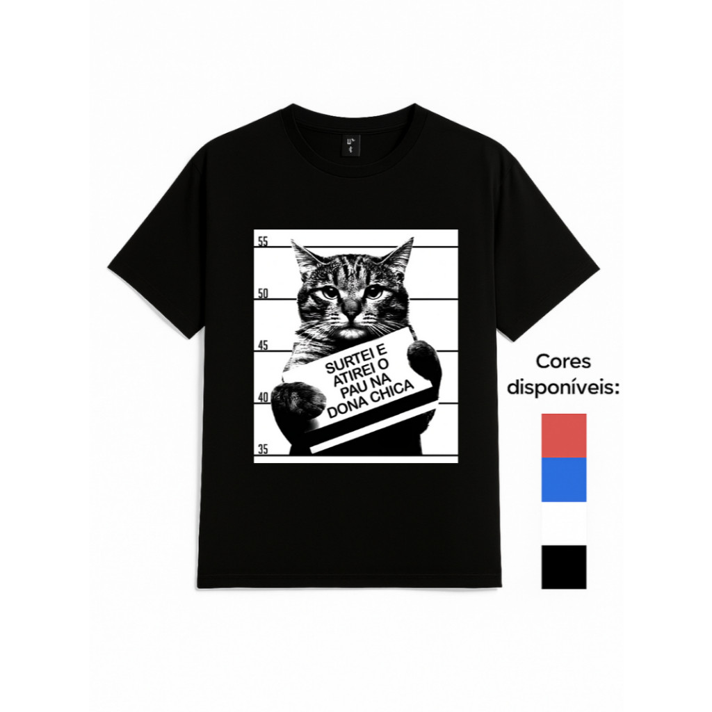 Camiseta Gato Dona Chica Preta Branca Infantil Menino Juvenil Camisa Básica T Shirt Estilosa Personalizada