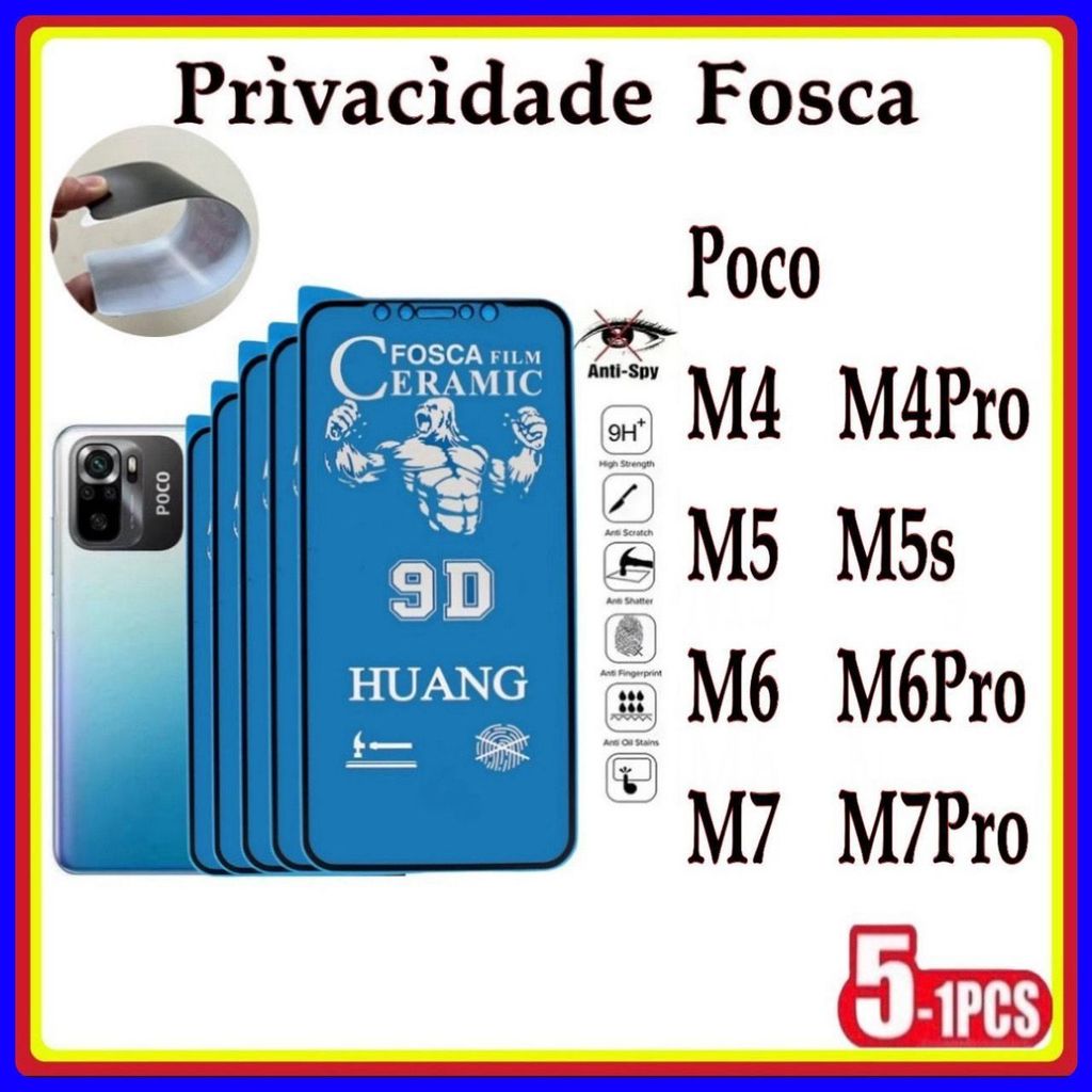 Película Privativa Fosca Cerâmica Anti-Spy Matte Xiaomi Redmi Poco M4 M4Pro M5 M