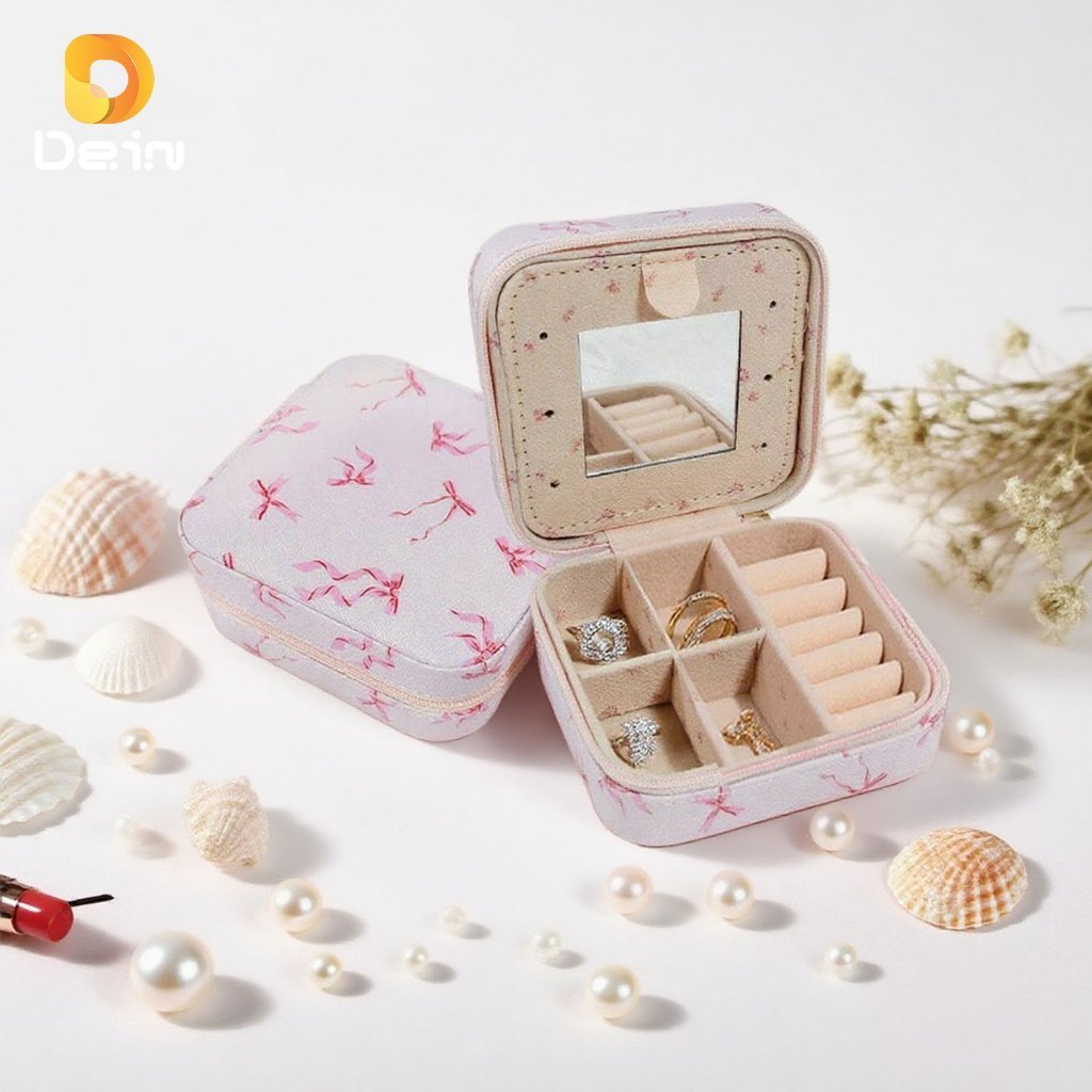 Mini Porta-joias Lilás com Espelho – Organizador Compacto de Viagem e Presente Elegante em Oferta na Shopee