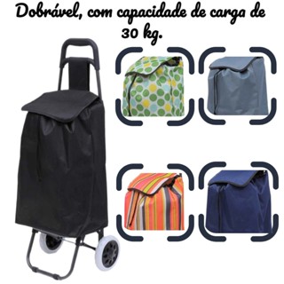 Carrinho de compras, carrinho de mercado, reforçado, dobrável, com rodas, capacidade de carga 30 kg. em Oferta na Shopee