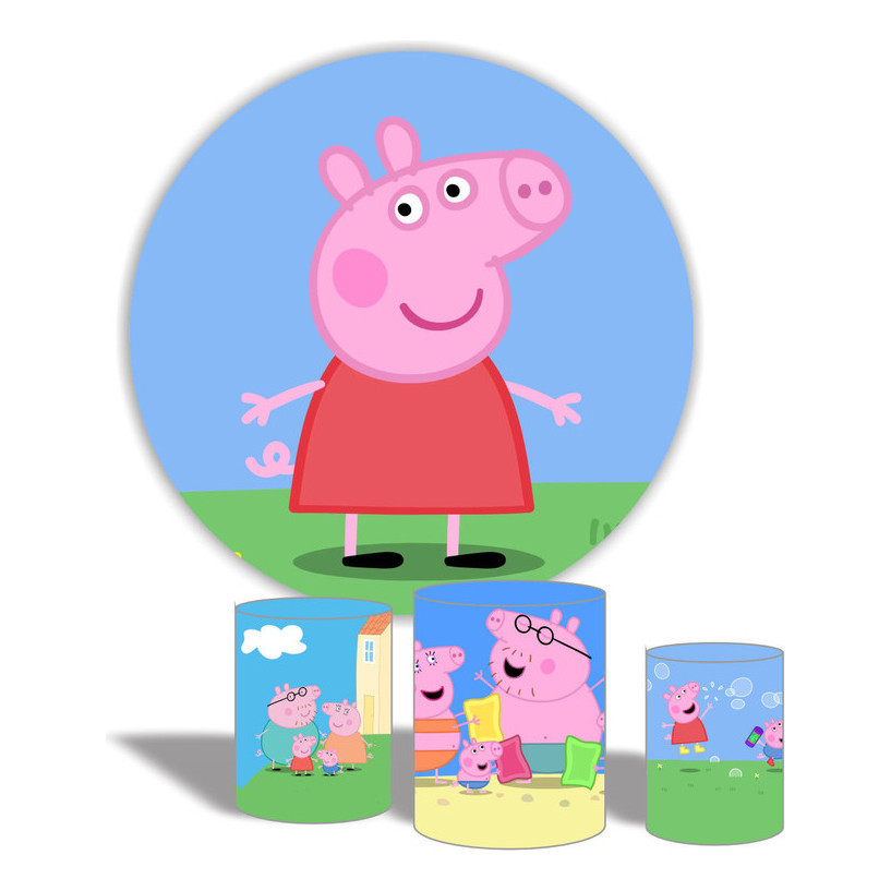 Kit Painel + 3 Capas De Festa Sublimado  Peppa Pig