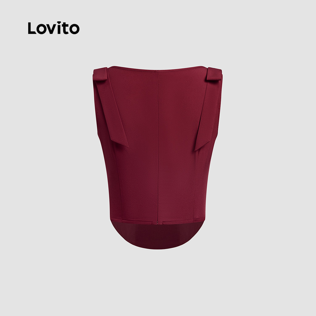 Detalhes do Lovito Blusa Casual com Laço Na Frente para Primavera/verão Top Claret para Mulheres L158ED1184