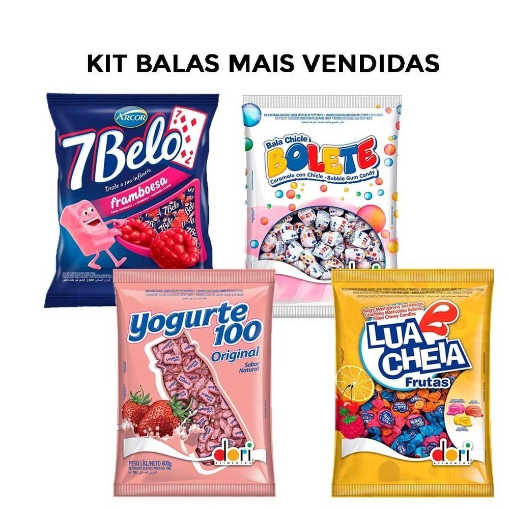 Kit Festa com as Balas Mais Vendidas – Yogurte 100, Bolete, 7Belo, Lua Cheia! Escolha a sua favorita