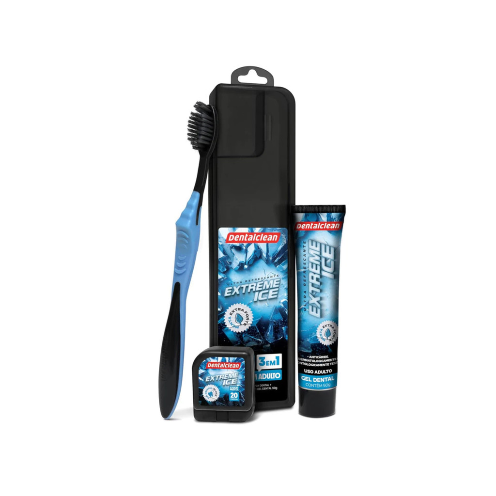 Kit Premium Viagem Extreme Ice c/ Escova + Gel Dental + Fio Dental - Dentalclean
