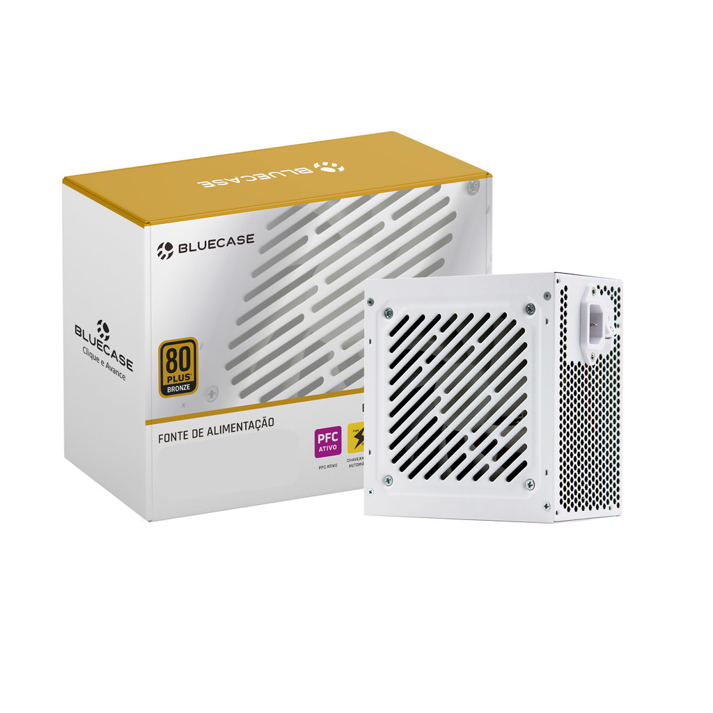 Fonte Bluecase 600W 80 Plus Bronze, Branco, Cabos Flat ATX