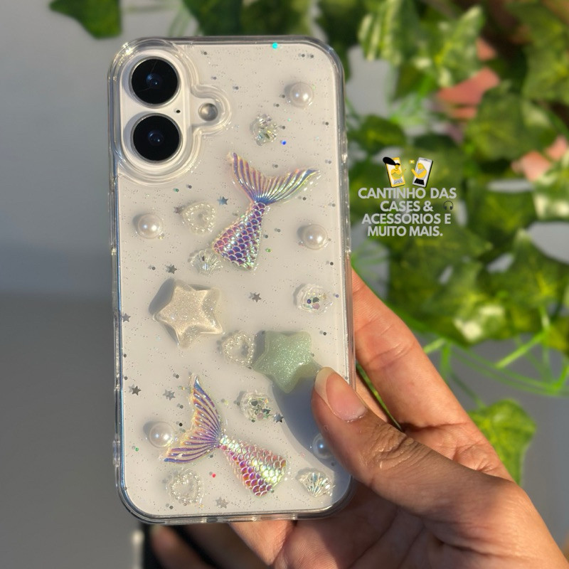 Capa transparente acrilica sereia para iphone 11, 12, 13, 14, 15, 15PM, 16PM em Oferta na Shopee