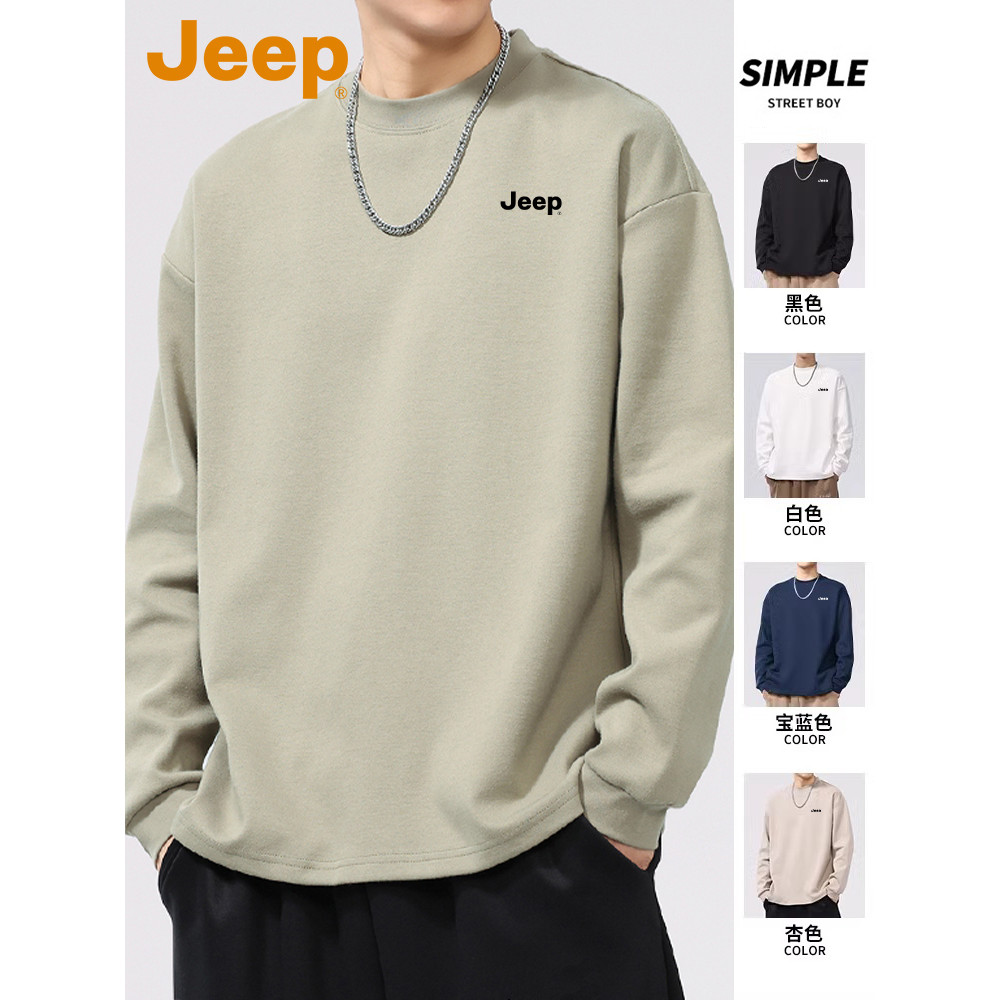 JEEP JEP Estilo Americano Pesado 300g Moletom Masculino Primavera Outono Camiseta Masculina de Manga Comprida Camisa Bas