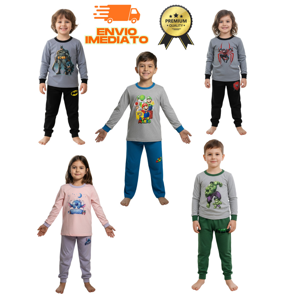 Pijama Infantil Personagem Menino Menina Manga longa com Calça algodão estampado ENVIO IMEDIATO