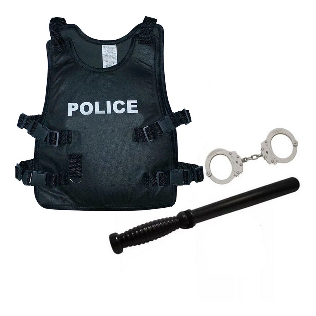 Kit Fantasia Policial Colete Algema Cassetete Infantil Carnaval Festa Cosplay Acessórios em Oferta na Shopee