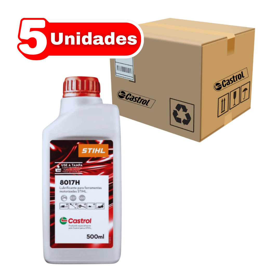 Kit 5 Unidades Castrol Stihl Óleo Motosserras Motor 2T 8017H Para Sopradores Roçadeira 500ml Stihl