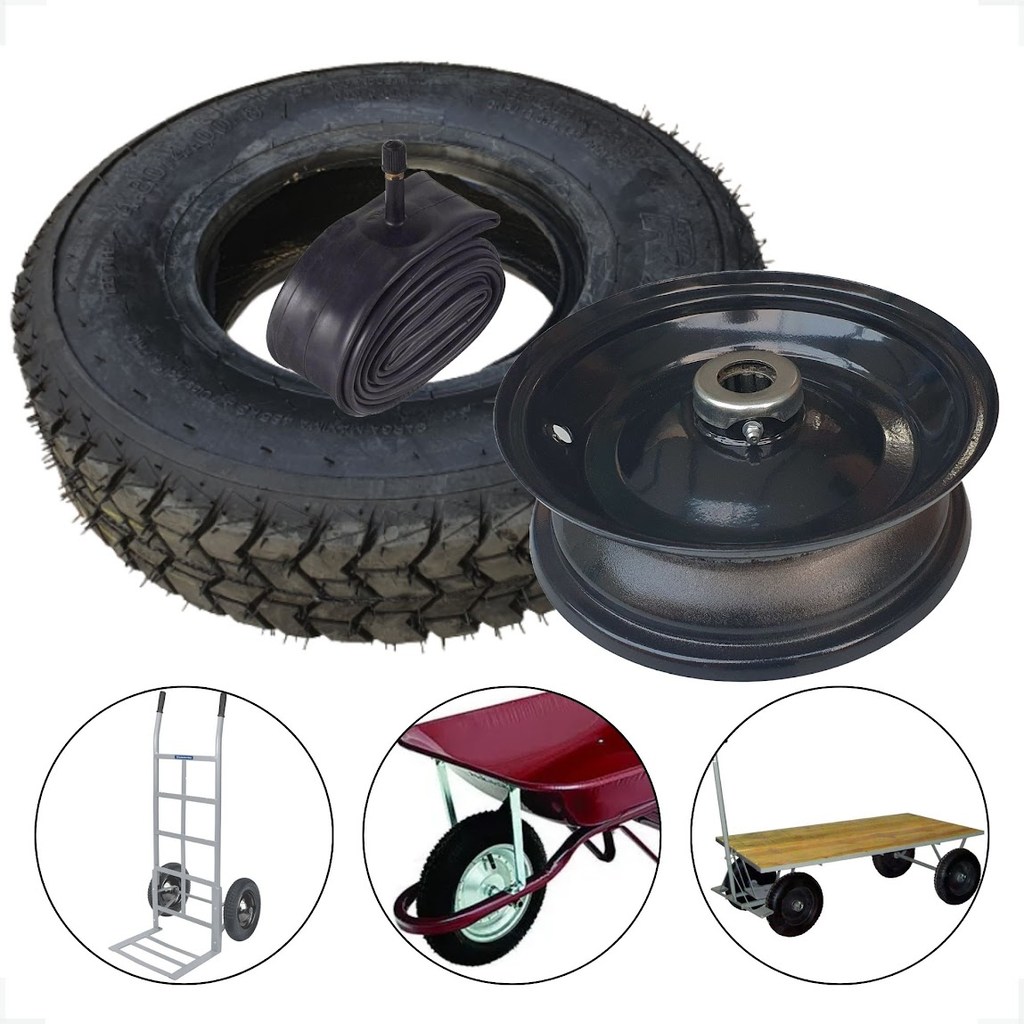 Pneu 400-8 + Roda Aro 8 C/ Graxeira Reboques Carrinho Praia