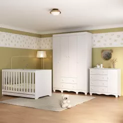 Quarto de Bebê Completo com Berço Americano 3 em 1 p/Colchão 130x70cm Dengo Multimóveis MP4584