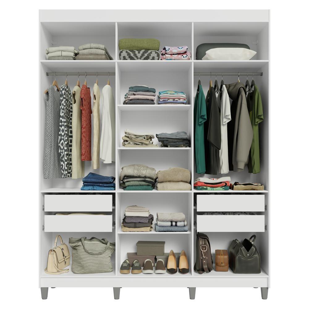 Guarda-roupa Casal Com Pés 6 Portas Batentes Com Espelho Branco-branco-rustic Saturno Madesa — imagem 2 de 2