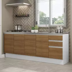 Kit Com 2 Balcões De Cozinha Madesa Glamy 4 Portas 3 Gavetas (sem Tampo E Pia) - Branco/rustic Branco/rustic