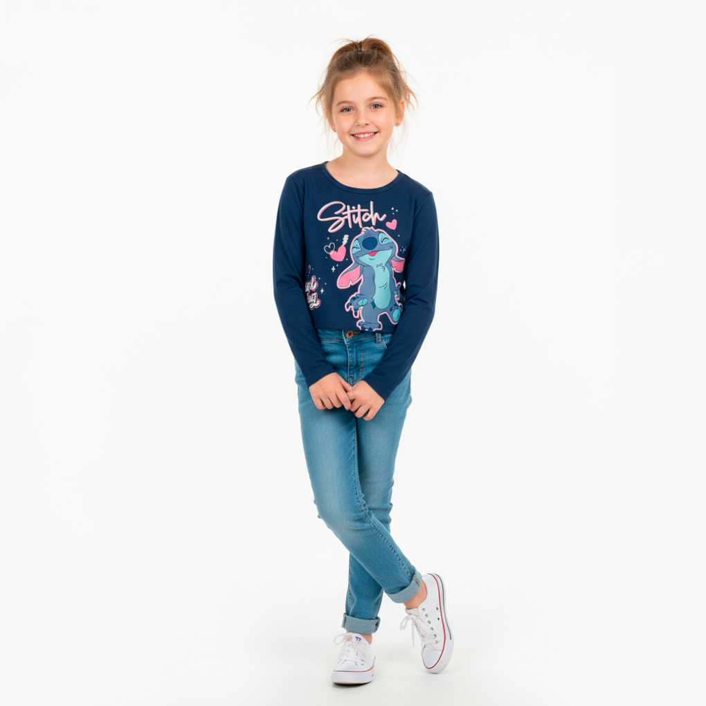 Blusa Cropped Infantil Menina Brandili Estampa Stitch