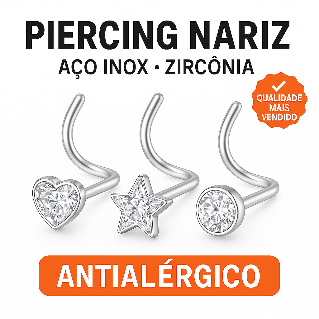 Piercing Nariz Nostril Aço Inox Zircônia Estrela Coração Bolinha Antialérgico Brilhante Resistente em Oferta na Shopee