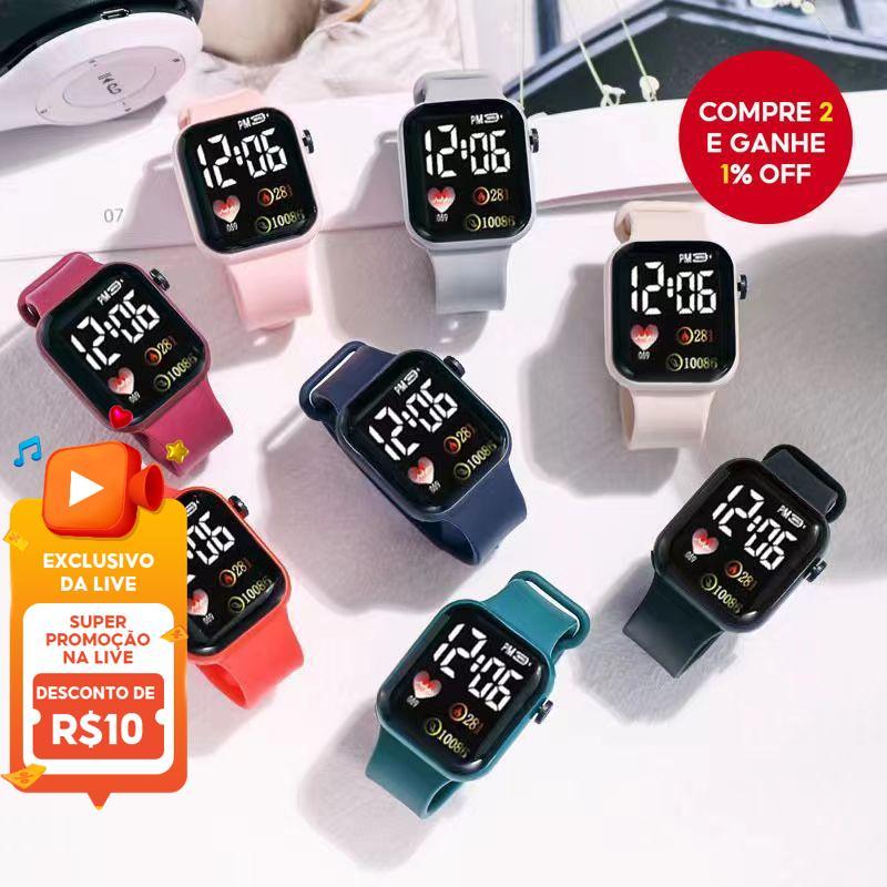 Relógio LED Minimalista Coreano , Display Digital Ultrafino , Moda Unissex , Opções Preto Verde Rosa