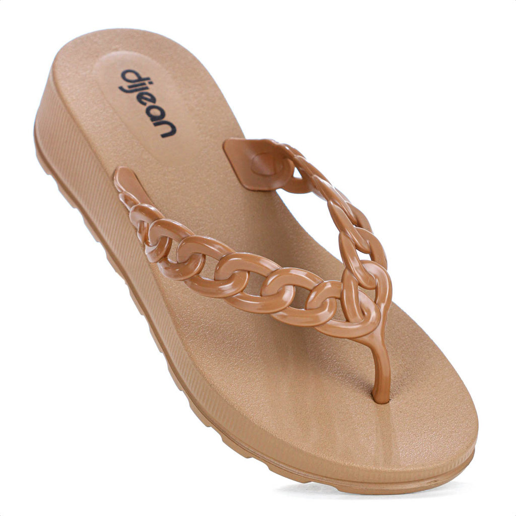Chinelo Dijean Com Salto Corrente Marrom - Feminino em Oferta na Shopee