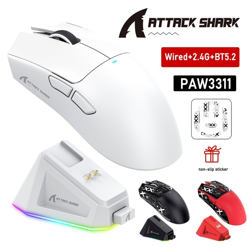 Ataque SHARK X11 PAW3311 Mouse Sem Fio Tri-Mode 2.4 Ghz/Com/Bluetooth Touch Base De Carregamento Magnética Para Jogos Ul em Oferta na Shopee
