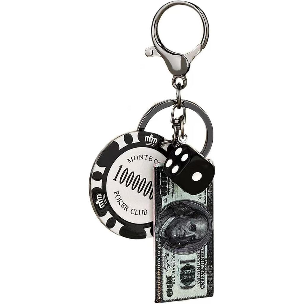 Las Vegas Lembrança Bolsa Saco Encantos Poker Chips Dinheiro Dados Chaveiro Carro Acessórios Presentes Para Fãs De Cassi