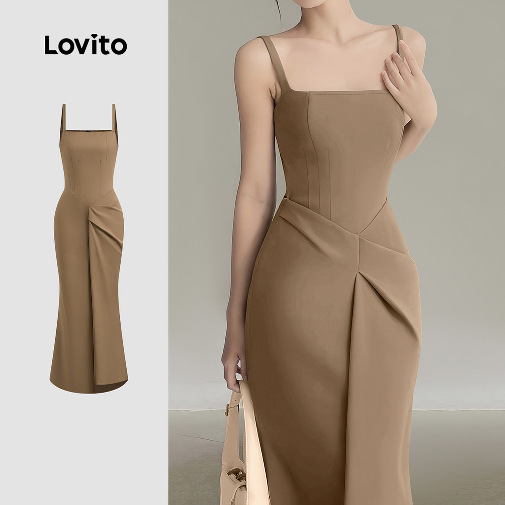 Lovito Vestido Elegante Com Detalhe De Nó Na Cintura Modelo Cáqui Para Mulheres Ideal Para a Primavera/verão L137ED310 em Oferta na Shopee