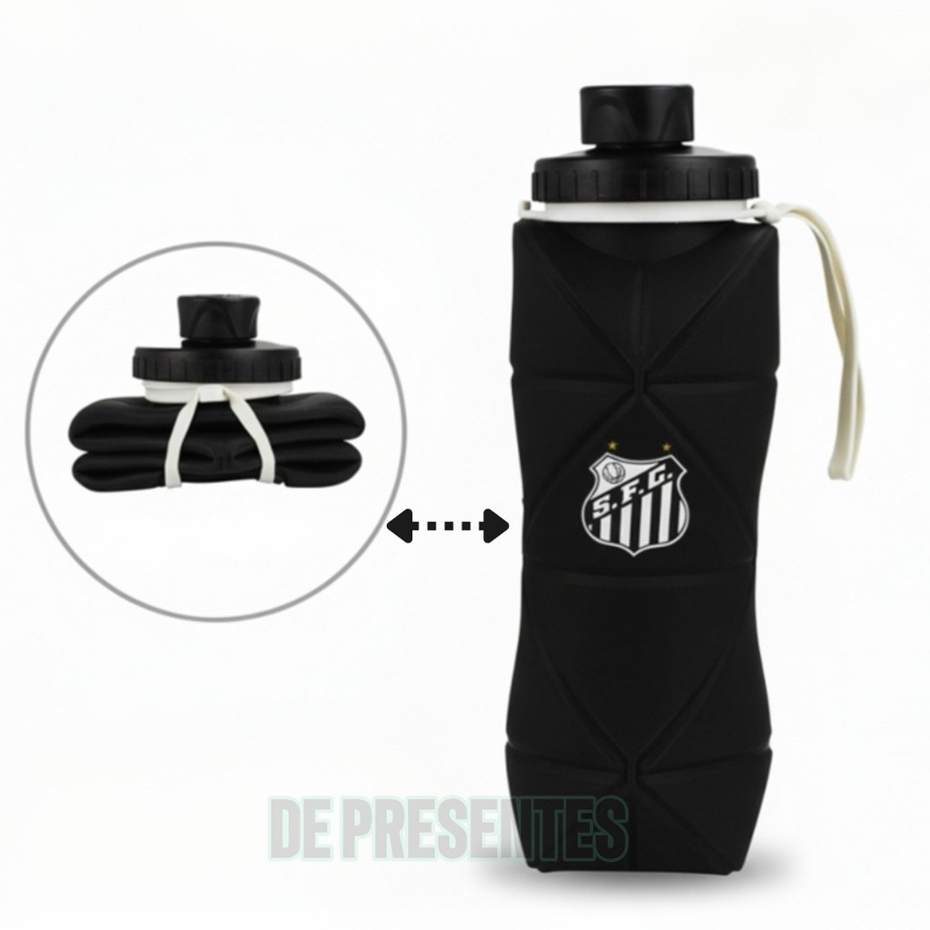Garrafa Squeeze Dobrável Silicone Santos FC 600ml Brasão Peixe Oficial Presente Torcedor VSC004-4-B
