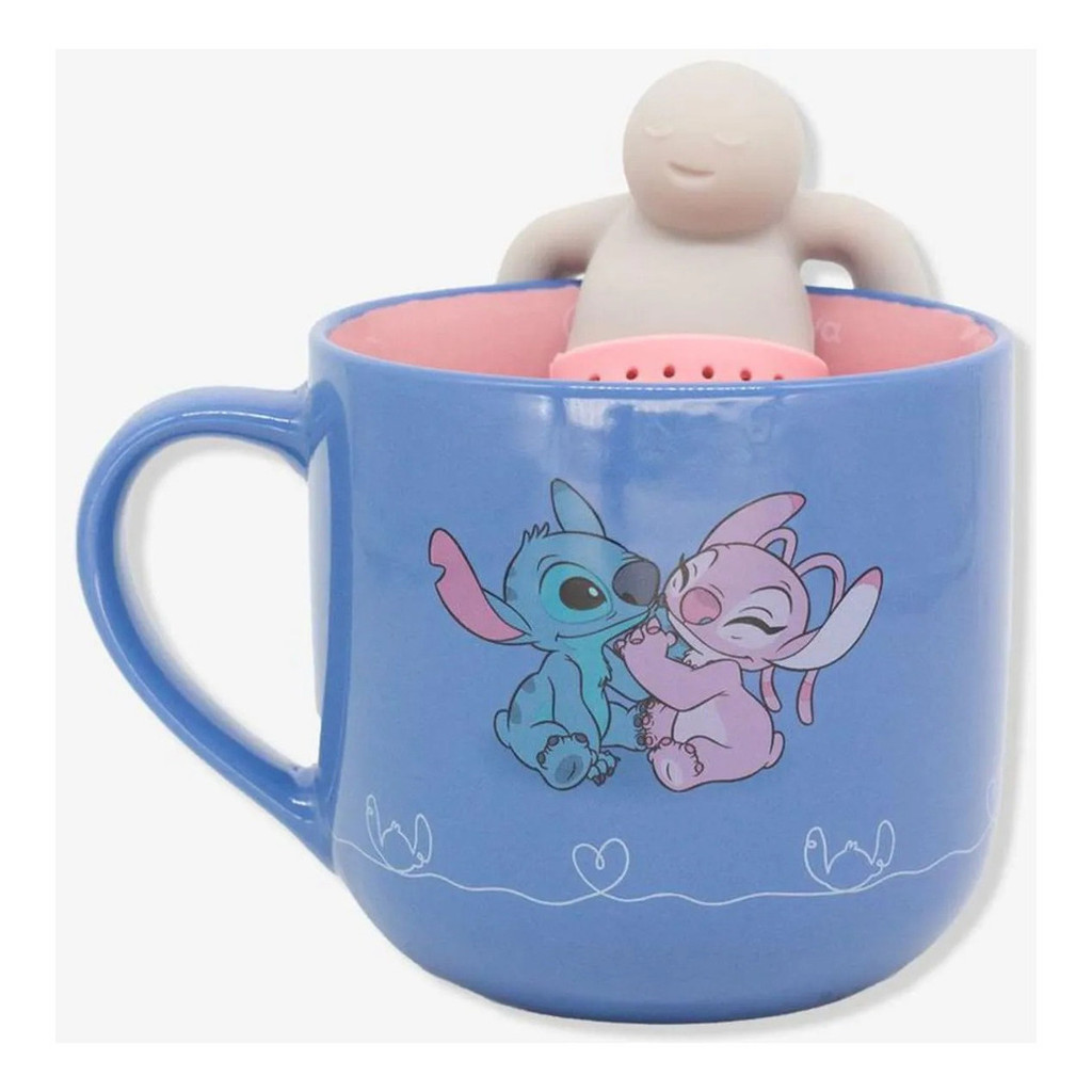 Caneca Infusor Cha Stitch E Angel Namorados 350Ml - 10026382 Zona Criativa