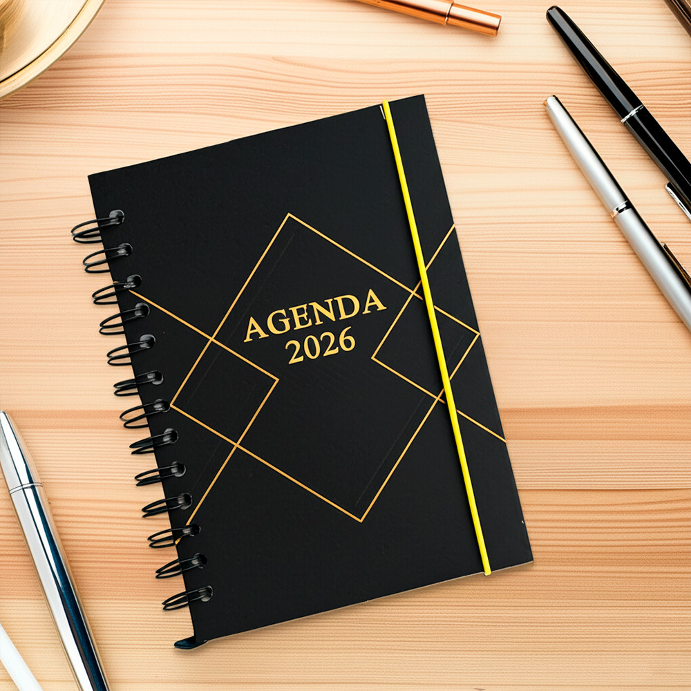 Agenda 2026 Espiral Diária Planner Preto - Preto com azul
