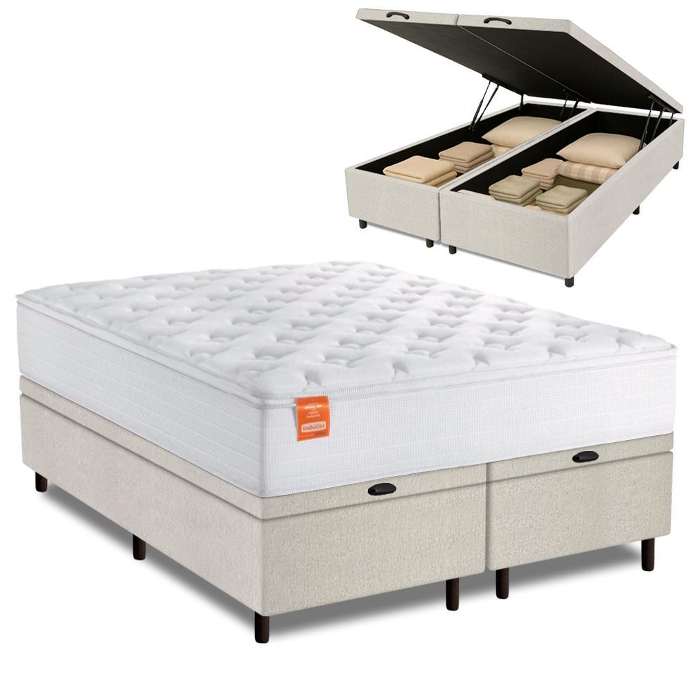 Cama Box Baú Colchão Casal King Molas Ensacadas Real 193x203x68cm Linho Branco Inducol - Suporta até 130kg por Pessoa em Oferta na Shopee