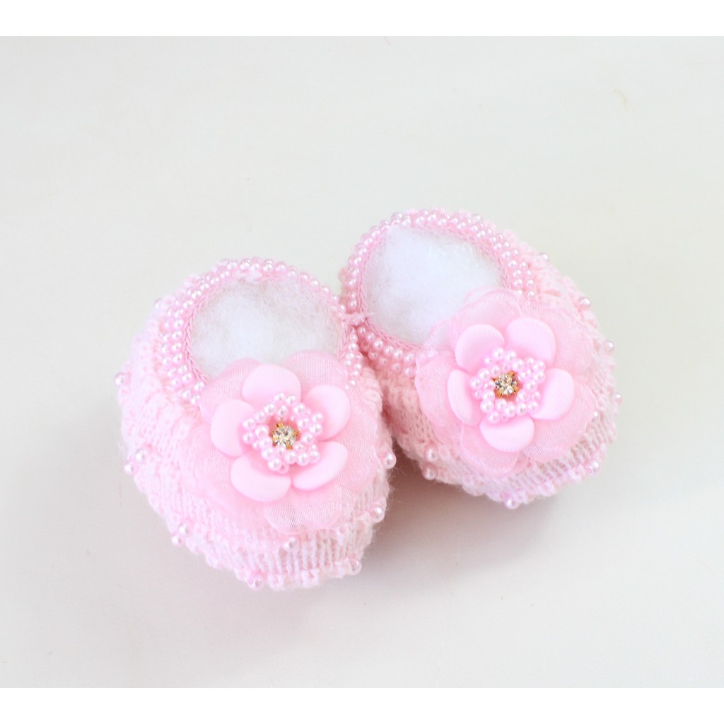 Sapatinho Tricô Antialérgico Louise Para Bebê Menina - Rosa Bebê